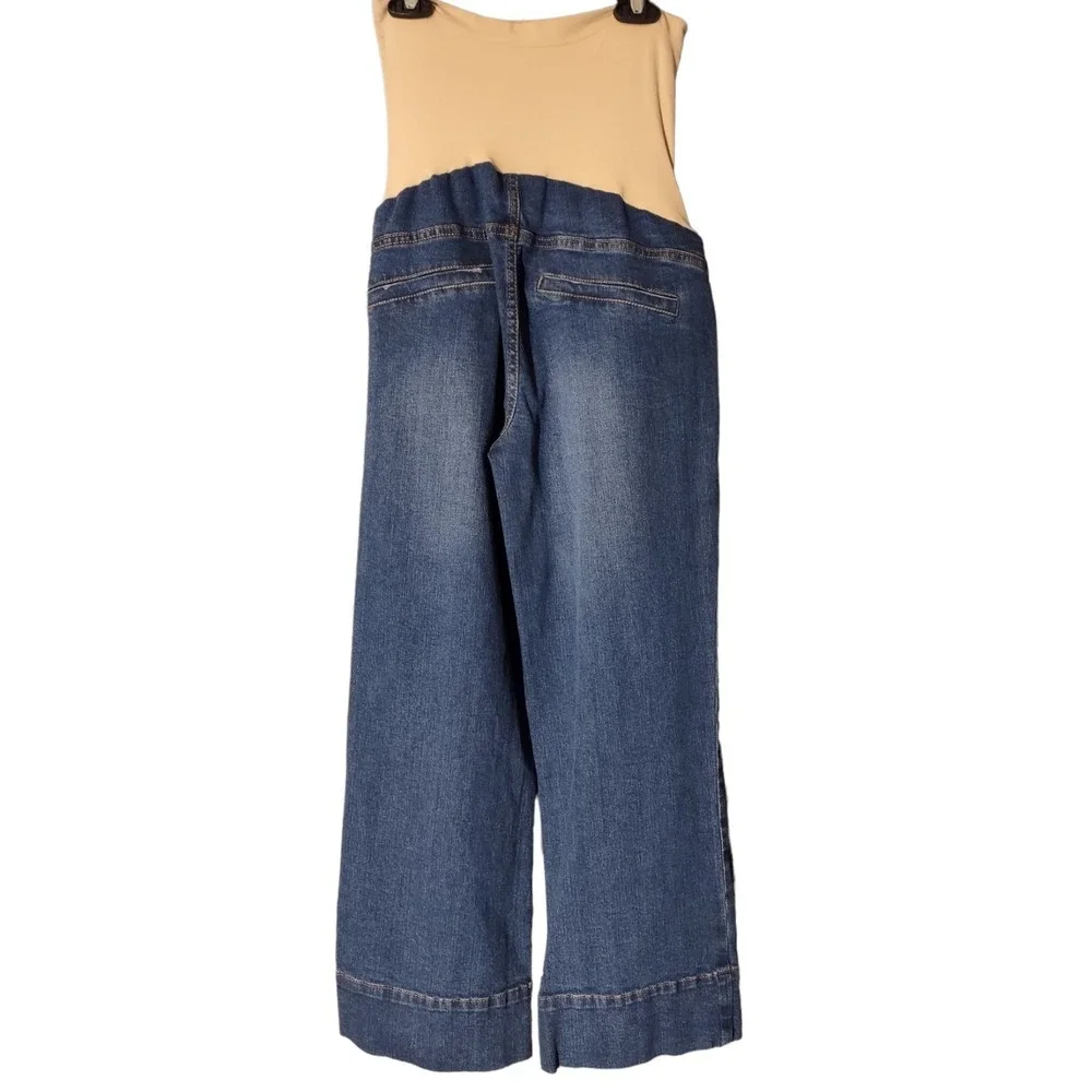 Luxe Essentials Denim Maternity Wide Leg Jeans Blue Stretch Belly Size 28 Womens